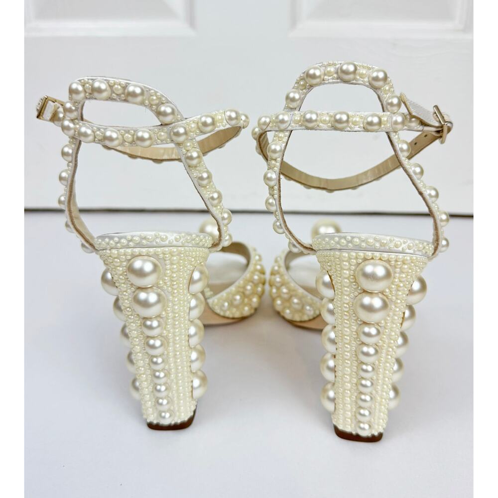 ❗️SOLD❗️JIMMY CHOO SACARIA 100 PEARL EMBELLISHED BLOCK HEEL SANDALS - Picture 8 of 11